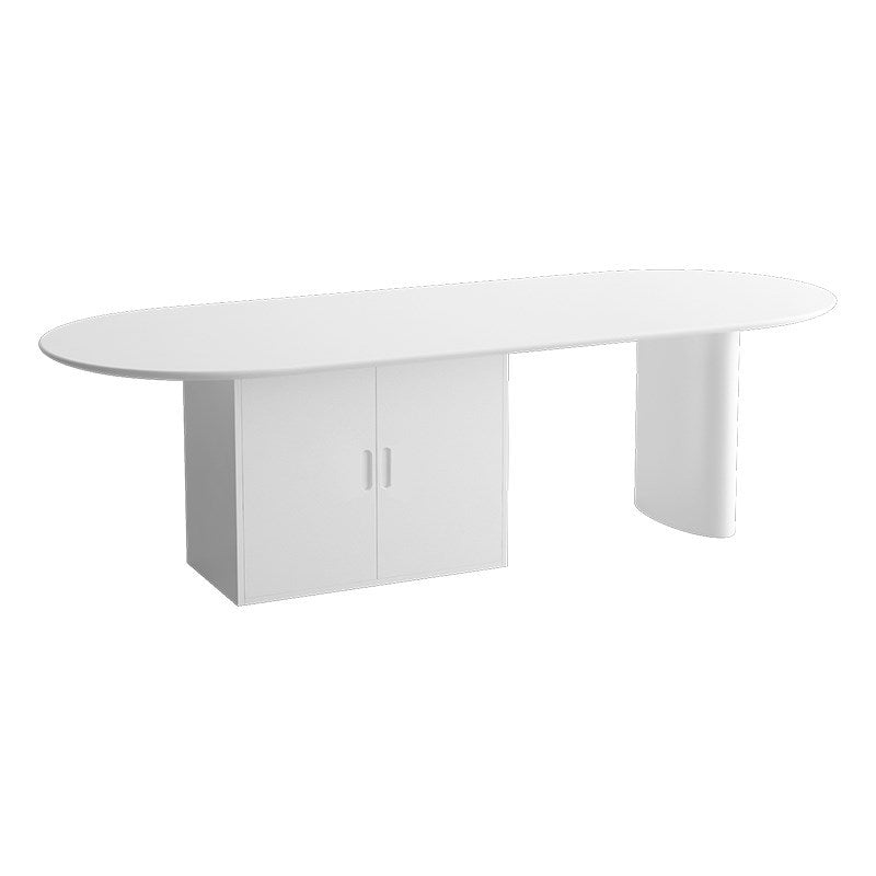 Minimalism Wood Oval Dining Table Wood Base Dining Table with Cabinet White Without Chairs Clearhalo 'Dining Tables & Seating' 'Dining Tables' 'dining_table' 'furn' 'furn_dining_table' 'Furniture' 'furniture_dining_table' 'Kitchen & Dining Furniture' 'kitchen' 'kitchen_dining_table' 4877709