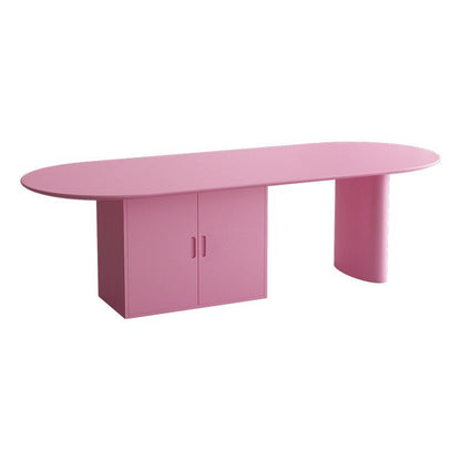 Minimalism Wood Oval Dining Table Wood Base Dining Table with Cabinet Pink Without Chairs Clearhalo 'Dining Tables & Seating' 'Dining Tables' 'dining_table' 'furn' 'furn_dining_table' 'Furniture' 'furniture_dining_table' 'Kitchen & Dining Furniture' 'kitchen' 'kitchen_dining_table' 4877711