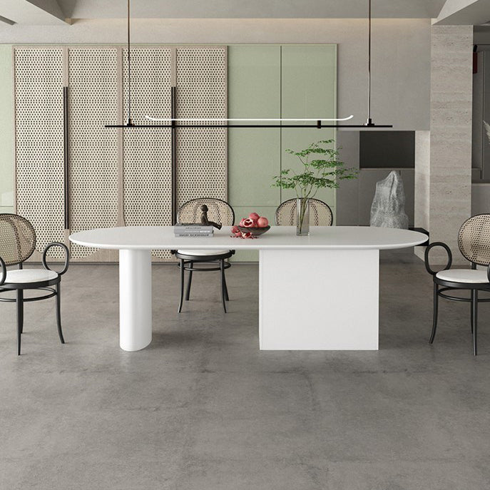 Minimalism Wood Oval Dining Table Wood Base Dining Table with Cabinet White 70.9"L x 31.5"W x 29.5"H Without Chairs Clearhalo 'Dining Tables & Seating' 'Dining Tables' 'dining_table' 'furn' 'furn_dining_table' 'Furniture' 'furniture_dining_table' 'Kitchen & Dining Furniture' 'kitchen' 'kitchen_dining_table' 4877712