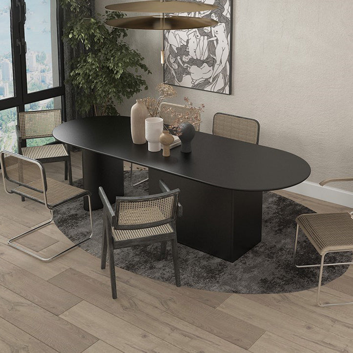 Minimalism Wood Oval Dining Table Wood Base Dining Table with Cabinet Clearhalo 'Dining Tables & Seating' 'Dining Tables' 'dining_table' 'furn' 'furn_dining_table' 'Furniture' 'furniture_dining_table' 'Kitchen & Dining Furniture' 'kitchen' 'kitchen_dining_table' 4877717