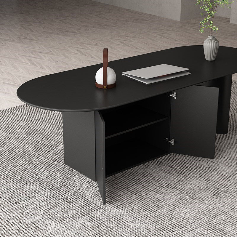 Minimalism Wood Oval Dining Table Wood Base Dining Table with Cabinet Clearhalo 'Dining Tables & Seating' 'Dining Tables' 'dining_table' 'furn' 'furn_dining_table' 'Furniture' 'furniture_dining_table' 'Kitchen & Dining Furniture' 'kitchen' 'kitchen_dining_table' 4877722