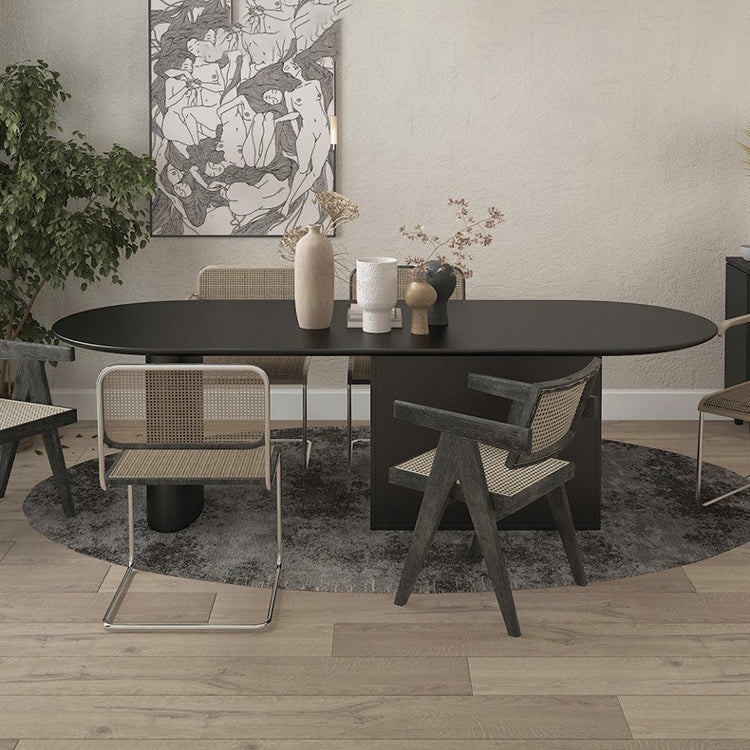 Minimalism Wood Oval Dining Table Wood Base Dining Table with Cabinet Clearhalo 'Dining Tables & Seating' 'Dining Tables' 'dining_table' 'furn' 'furn_dining_table' 'Furniture' 'furniture_dining_table' 'Kitchen & Dining Furniture' 'kitchen' 'kitchen_dining_table' 4877723