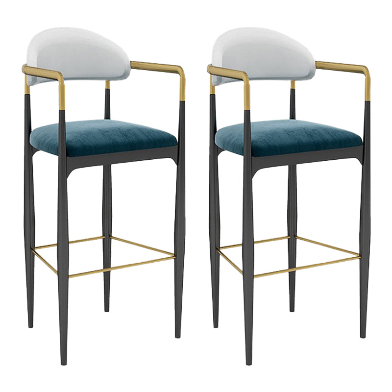 Scandinavian Home Velvet Counter Stool Matte Finish Footrest Stool Blue-White 2 Piece Set Bar Stool(30"H) Clearhalo 'Bar Furniture' 'Bar Stools' 'bar_stools' 'furn' 'furn_bar_stools' 'Furniture' 'furniture_bar_stools' 'Kitchen & Dining Furniture' 4877765