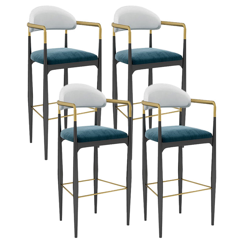 Scandinavian Home Velvet Counter Stool Matte Finish Footrest Stool Blue-White 4 Piece Set Bar Stool(30"H) Clearhalo 'Bar Furniture' 'Bar Stools' 'bar_stools' 'furn' 'furn_bar_stools' 'Furniture' 'furniture_bar_stools' 'Kitchen & Dining Furniture' 4877766