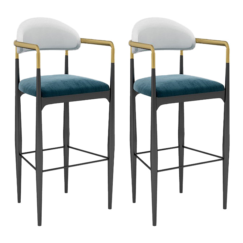 Scandinavian Home Velvet Counter Stool Matte Finish Footrest Stool White-Blue 2 Piece Set Bar Stool(30"H) Clearhalo 'Bar Furniture' 'Bar Stools' 'bar_stools' 'furn' 'furn_bar_stools' 'Furniture' 'furniture_bar_stools' 'Kitchen & Dining Furniture' 4877771
