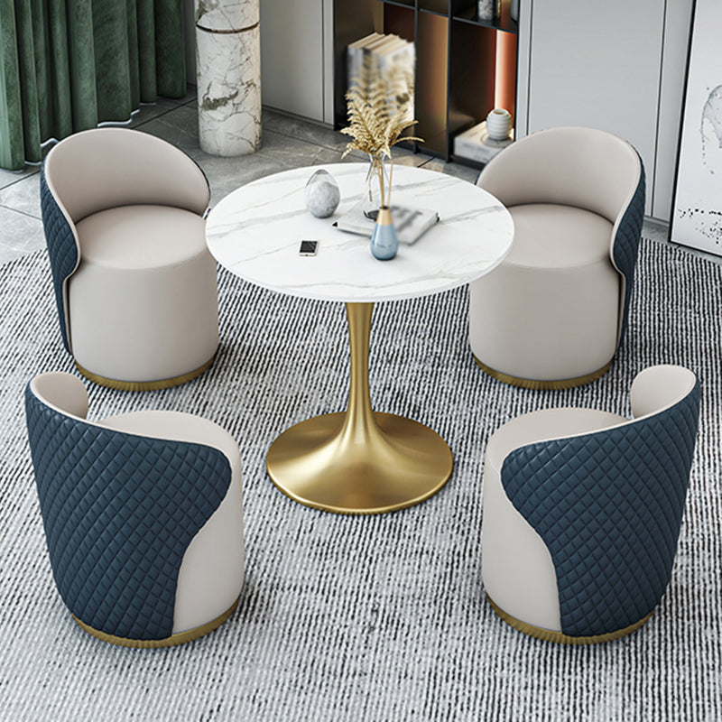 Glam 1/2/4/5 Pieces Gold Dinette Set with White Sintered Stone Top Round Dining Table Set Clearhalo 'Dining Room Sets' 'Dining Tables & Seating' 'dining_room_set' 'furn' 'furn_dining_room_set' 'Furniture' 'furniture_dining_room_set' 'Kitchen & Dining Furniture' 4877779