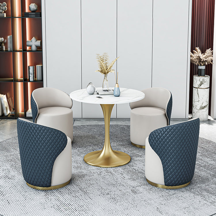 Glam 1/2/4/5 Pieces Gold Dinette Set with White Sintered Stone Top Round Dining Table Set Clearhalo 'Dining Room Sets' 'Dining Tables & Seating' 'dining_room_set' 'furn' 'furn_dining_room_set' 'Furniture' 'furniture_dining_room_set' 'Kitchen & Dining Furniture' 4877781
