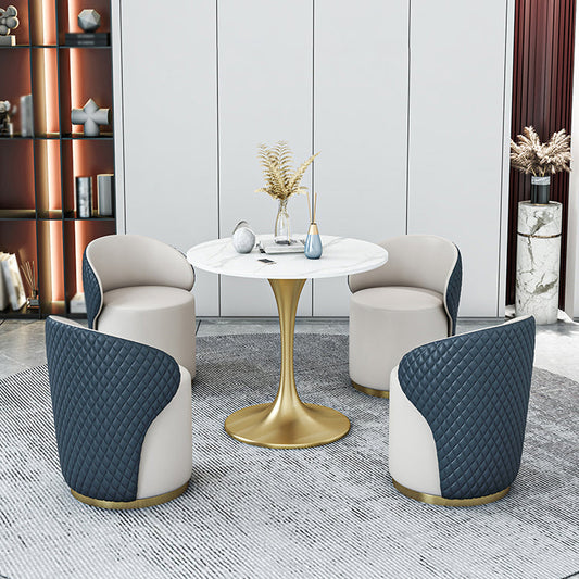 Glam 1/2/4/5 Pieces Gold Dinette Set with White Sintered Stone Top Round Dining Table Set Clearhalo 'Dining Room Sets' 'Dining Tables & Seating' 'dining_room_set' 'furn' 'furn_dining_room_set' 'Furniture' 'furniture_dining_room_set' 'Kitchen & Dining Furniture' 4877781