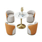 Glam 1/2/4/5 Pieces Gold Dinette Set with White Sintered Stone Top Round Dining Table Set 5 Pieces: Table, 4 Orange Chairs Clearhalo 'Dining Room Sets' 'Dining Tables & Seating' 'dining_room_set' 'furn' 'furn_dining_room_set' 'Furniture' 'furniture_dining_room_set' 'Kitchen & Dining Furniture' 4877782