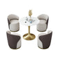 Glam 1/2/4/5 Pieces Gold Dinette Set with White Sintered Stone Top Round Dining Table Set 5 Pieces: Table, 4 Brown Chairs Clearhalo 'Dining Room Sets' 'Dining Tables & Seating' 'dining_room_set' 'furn' 'furn_dining_room_set' 'Furniture' 'furniture_dining_room_set' 'Kitchen & Dining Furniture' 4877785