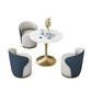 Glam 1/2/4/5 Pieces Gold Dinette Set with White Sintered Stone Top Round Dining Table Set 4 Pieces: Table, 3 Blue Chairs Clearhalo 'Dining Room Sets' 'Dining Tables & Seating' 'dining_room_set' 'furn' 'furn_dining_room_set' 'Furniture' 'furniture_dining_room_set' 'Kitchen & Dining Furniture' 4877787
