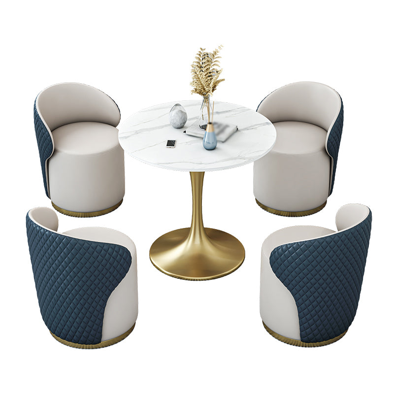 Glam 1/2/4/5 Pieces Gold Dinette Set with White Sintered Stone Top Round Dining Table Set Clearhalo 'Dining Room Sets' 'Dining Tables & Seating' 'dining_room_set' 'furn' 'furn_dining_room_set' 'Furniture' 'furniture_dining_room_set' 'Kitchen & Dining Furniture' 4877788