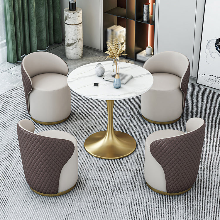 Glam 1/2/4/5 Pieces Gold Dinette Set with White Sintered Stone Top Round Dining Table Set Clearhalo 'Dining Room Sets' 'Dining Tables & Seating' 'dining_room_set' 'furn' 'furn_dining_room_set' 'Furniture' 'furniture_dining_room_set' 'Kitchen & Dining Furniture' 4877798