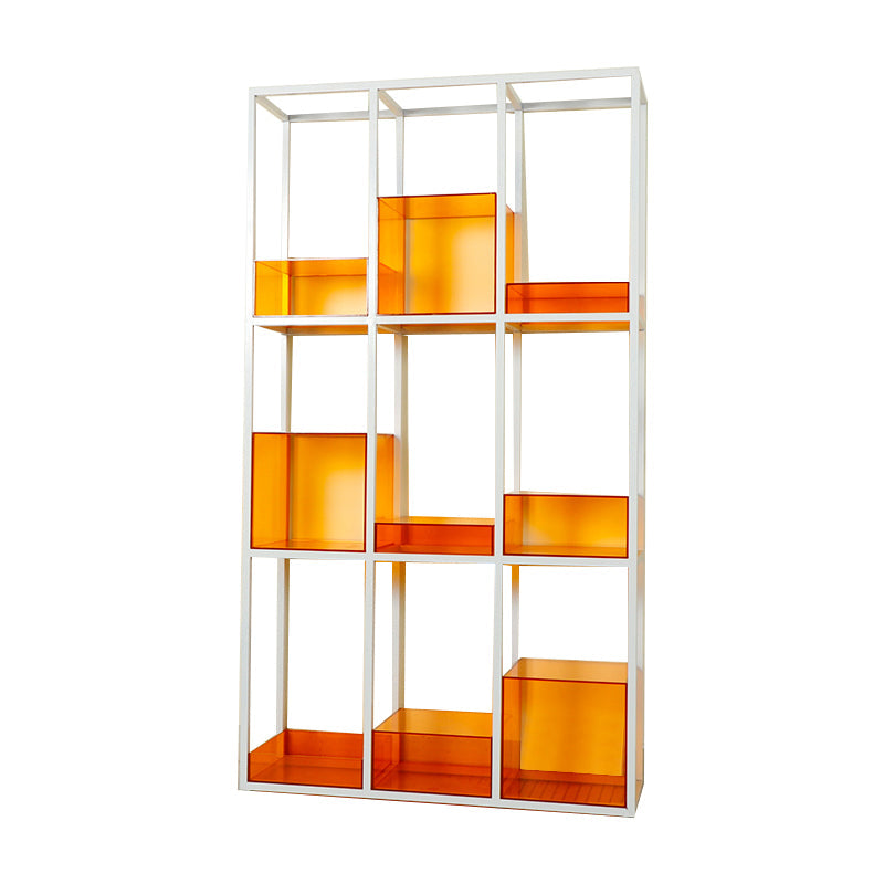 Scandinavian Open Etagere Bookshelf with Iron Frame Acrylic Bookcase 39.4"L x 11.8"W x 70.9"H Orange Clearhalo 'Bookcases' 'furn' 'furn_bookcases' 'Furniture' 'furniture_bookcases' 'Office Furniture' 4878407