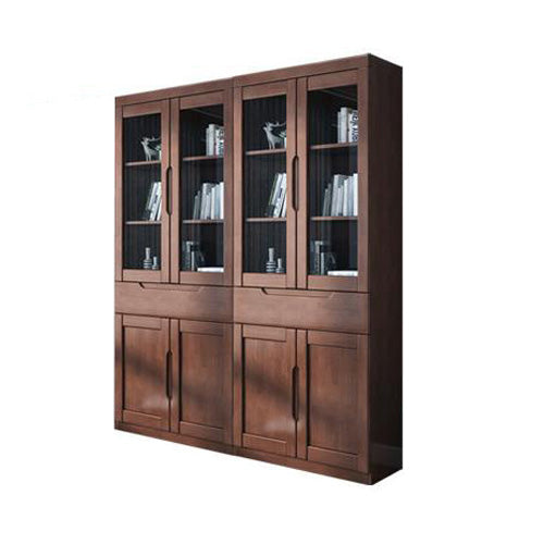 Contemporary Style Bookshelf Solid Wood with Door Bookcase for Office Study Room 63"L x 12.8"W x 77.6"H Brown Clearhalo 'Bookcases' 'furn' 'furn_bookcases' 'Furniture' 'furniture_bookcases' 'Office Furniture' 4878452