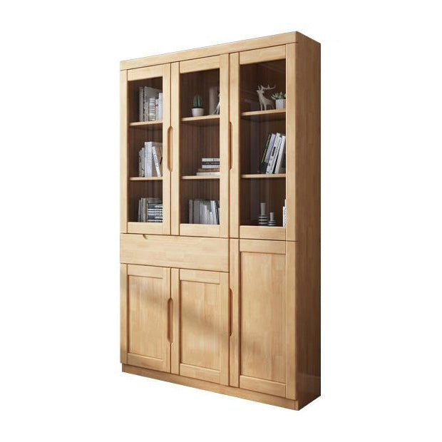 Contemporary Style Bookshelf Solid Wood with Door Bookcase for Office Study Room 47.2"L x 12.8"W x 77.6"H Natural Clearhalo 'Bookcases' 'furn' 'furn_bookcases' 'Furniture' 'furniture_bookcases' 'Office Furniture' 4878453