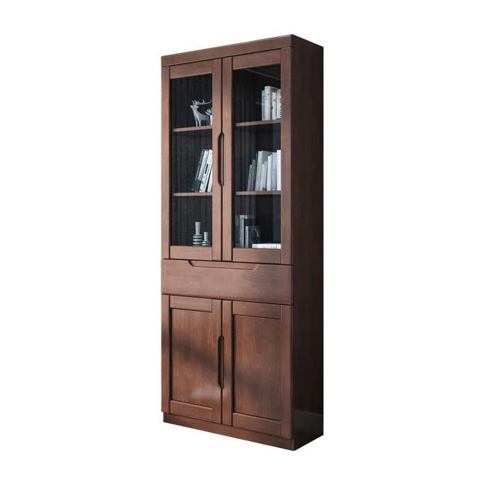 Contemporary Style Bookshelf Solid Wood with Door Bookcase for Office Study Room 31.5"L x 12.8"W x 77.6"H Brown Clearhalo 'Bookcases' 'furn' 'furn_bookcases' 'Furniture' 'furniture_bookcases' 'Office Furniture' 4878455