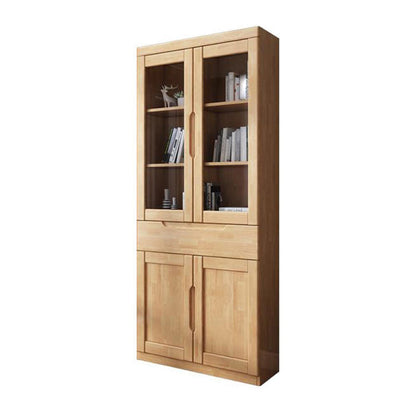 Contemporary Style Bookshelf Solid Wood with Door Bookcase for Office Study Room 31.5"L x 12.8"W x 77.6"H Natural Clearhalo 'Bookcases' 'furn' 'furn_bookcases' 'Furniture' 'furniture_bookcases' 'Office Furniture' 4878457