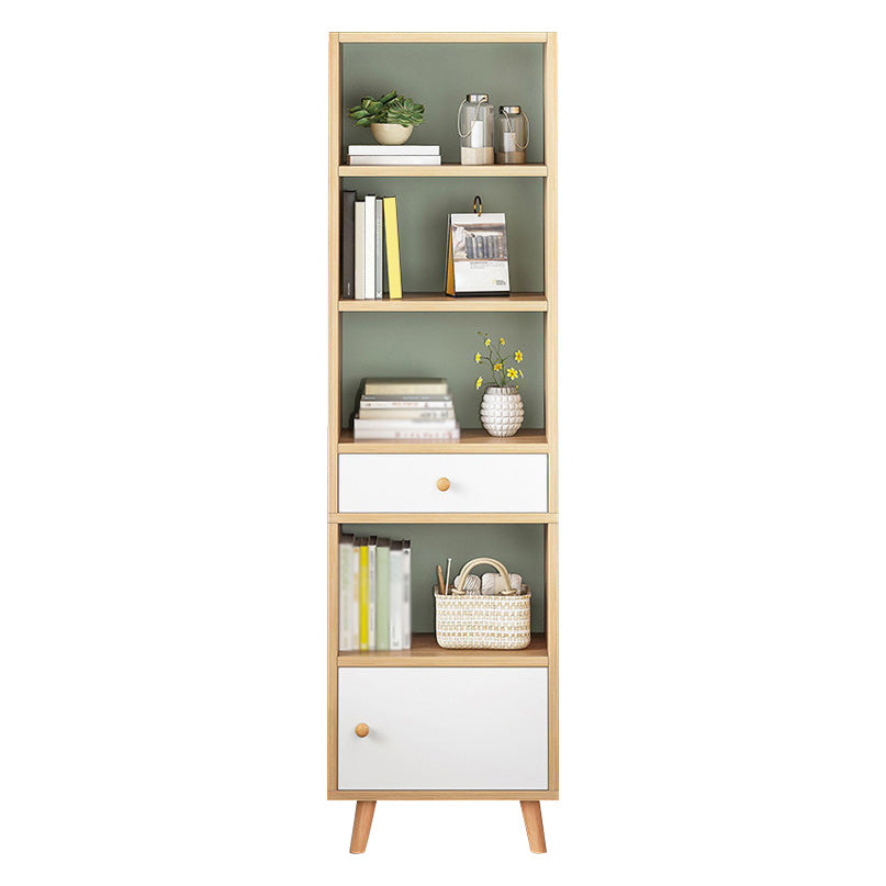 Wood Bookshelf Scandinavian Style Bookcase for Home Office and Study Room 19.7"L x 9.4"W x 70.9"H Natural Drawers Clearhalo 'Bookcases' 'furn' 'furn_bookcases' 'Furniture' 'furniture_bookcases' 'Office Furniture' 4878530