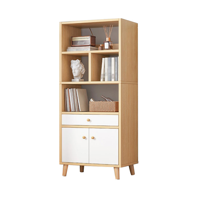 Wood Bookshelf Scandinavian Style Bookcase for Home Office and Study Room 19.7"L x 9.4"W x 56.7"H Natural Drawers Clearhalo 'Bookcases' 'furn' 'furn_bookcases' 'Furniture' 'furniture_bookcases' 'Office Furniture' 4878542