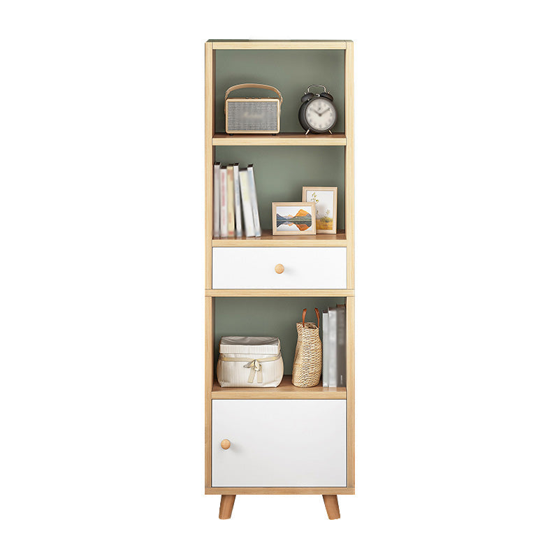 Wood Bookshelf Scandinavian Style Bookcase for Home Office and Study Room 15.7"L x 9.4"W x 59.1"H Natural Drawers Clearhalo 'Bookcases' 'furn' 'furn_bookcases' 'Furniture' 'furniture_bookcases' 'Office Furniture' 4878546
