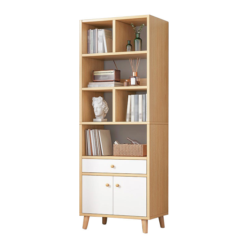 Wood Bookshelf Scandinavian Style Bookcase for Home Office and Study Room 19.7"L x 9.4"W x 68.5"H Natural Drawers Clearhalo 'Bookcases' 'furn' 'furn_bookcases' 'Furniture' 'furniture_bookcases' 'Office Furniture' 4878548
