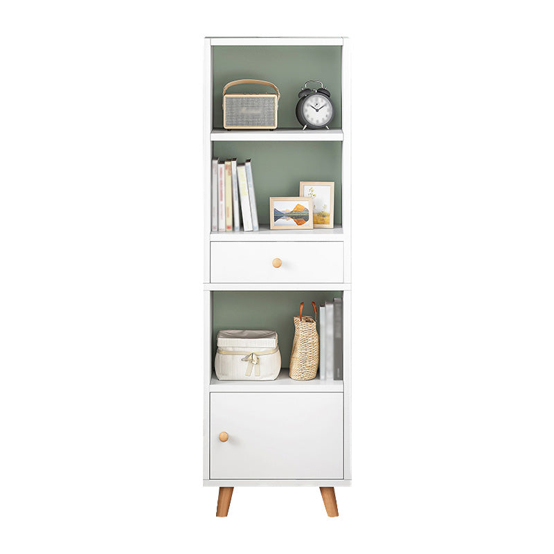 Wood Bookshelf Scandinavian Style Bookcase for Home Office and Study Room 15.7"L x 9.4"W x 59.1"H White Drawers Clearhalo 'Bookcases' 'furn' 'furn_bookcases' 'Furniture' 'furniture_bookcases' 'Office Furniture' 4878553