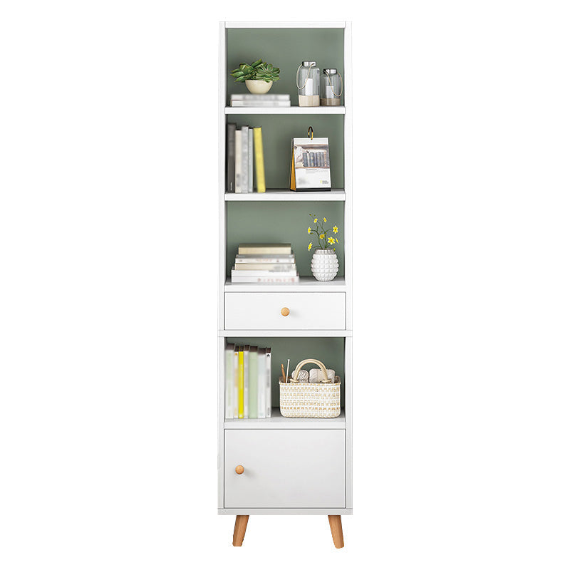 Wood Bookshelf Scandinavian Style Bookcase for Home Office and Study Room 15.7"L x 9.4"W x 70.9"H White Drawers Clearhalo 'Bookcases' 'furn' 'furn_bookcases' 'Furniture' 'furniture_bookcases' 'Office Furniture' 4878555