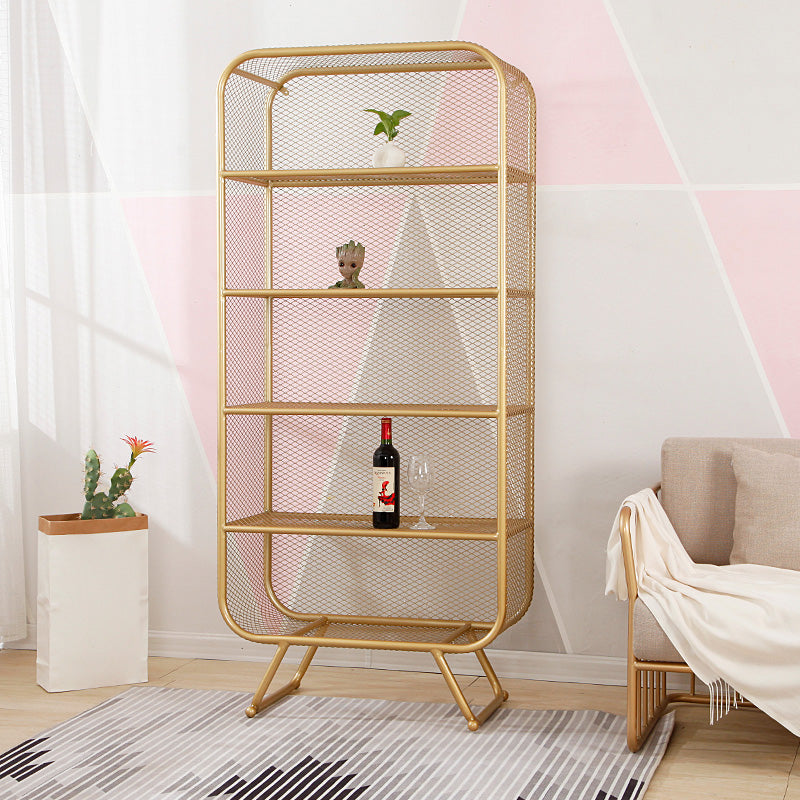 Industrial Metal Standard Bookshelf Closed Back Vertical Bookcase for Bedroom 31.5"L x 11.8"W x 70.9"H Gold Clearhalo 'Bookcases' 'furn' 'furn_bookcases' 'Furniture' 'furniture_bookcases' 'Office Furniture' 4878571