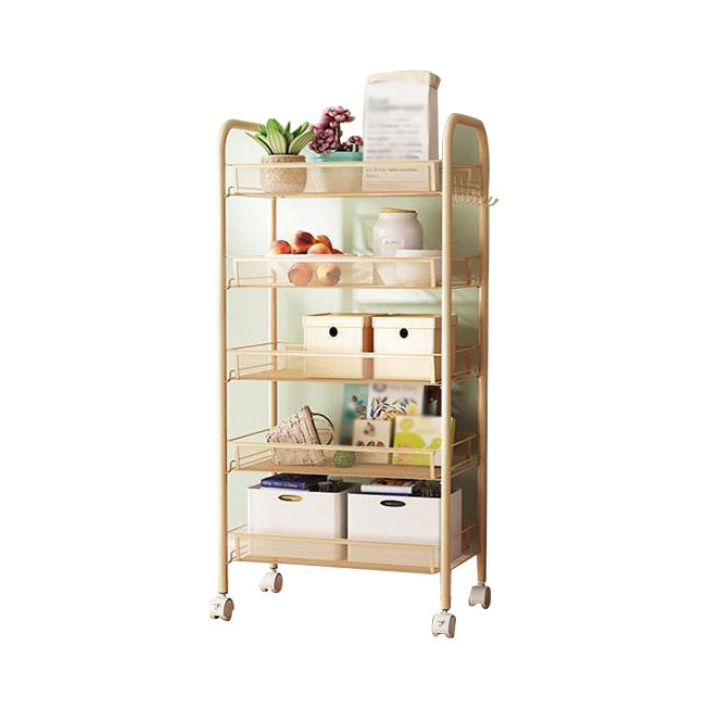 Industrial Metal Etagere Bookshelf Vertical Open Bookcase with Caster Wheels 17.3"L x 10.2"W x 41.3"H Pink Clearhalo 'Bookcases' 'furn' 'furn_bookcases' 'Furniture' 'furniture_bookcases' 'Office Furniture' 4878594