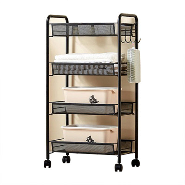 Industrial Metal Etagere Bookshelf Vertical Open Bookcase with Caster Wheels 17.3"L x 10.2"W x 33.5"H Black Clearhalo 'Bookcases' 'furn' 'furn_bookcases' 'Furniture' 'furniture_bookcases' 'Office Furniture' 4878597