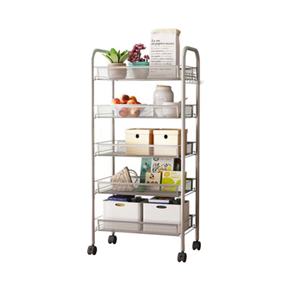 Industrial Metal Etagere Bookshelf Vertical Open Bookcase with Caster Wheels 17.3"L x 10.2"W x 41.3"H Silver Clearhalo 'Bookcases' 'furn' 'furn_bookcases' 'Furniture' 'furniture_bookcases' 'Office Furniture' 4878600