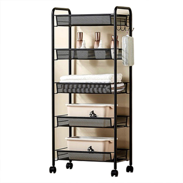 Industrial Metal Etagere Bookshelf Vertical Open Bookcase with Caster Wheels 17.7"L x 10.2"W x 41.3"H Black Clearhalo 'Bookcases' 'furn' 'furn_bookcases' 'Furniture' 'furniture_bookcases' 'Office Furniture' 4878602