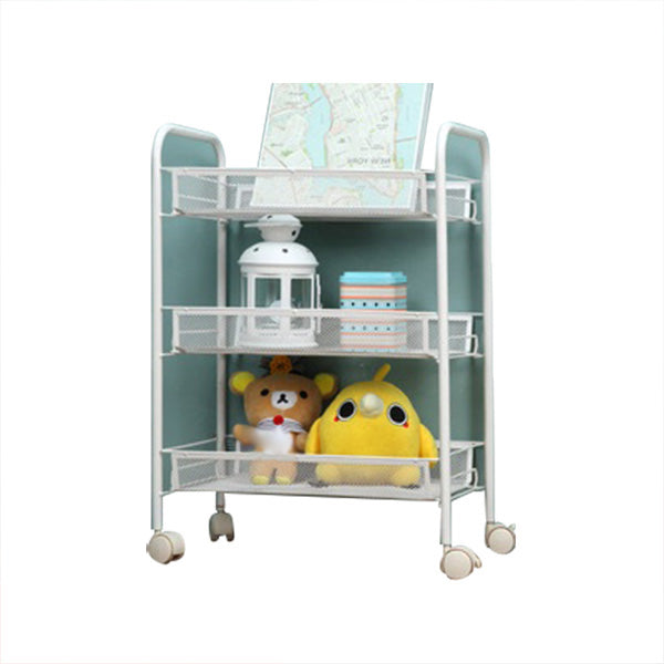 Industrial Metal Etagere Bookshelf Vertical Open Bookcase with Caster Wheels 17.7"L x 10.6"W x 24.8"H White Clearhalo 'Bookcases' 'furn' 'furn_bookcases' 'Furniture' 'furniture_bookcases' 'Office Furniture' 4878607