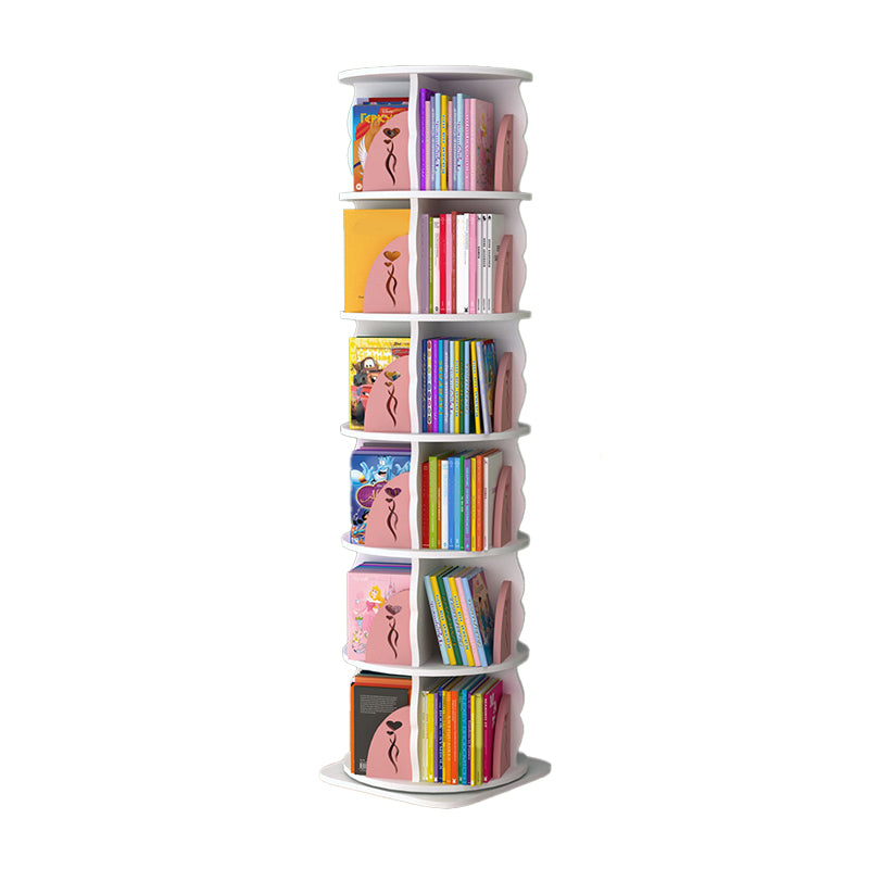 Scandinavian Style Bookshelf Closed Back Solid Wood Bookcase for Home Study Room 18.1"L x 18.1"W x 76.8"H White-Pink Clearhalo 'Bookcases' 'furn' 'furn_bookcases' 'Furniture' 'furniture_bookcases' 'Office Furniture' 4878698
