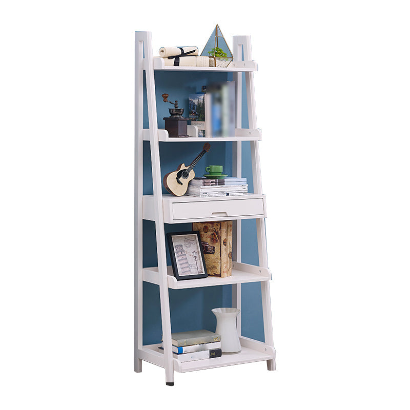Scandinavian Ladder Bookshelf Vertical Open Ash Bookcase for Living Room 23.6"L x 15"W x 64.2"H White Drawers Clearhalo 'Bookcases' 'furn' 'furn_bookcases' 'Furniture' 'furniture_bookcases' 'Office Furniture' 4878728