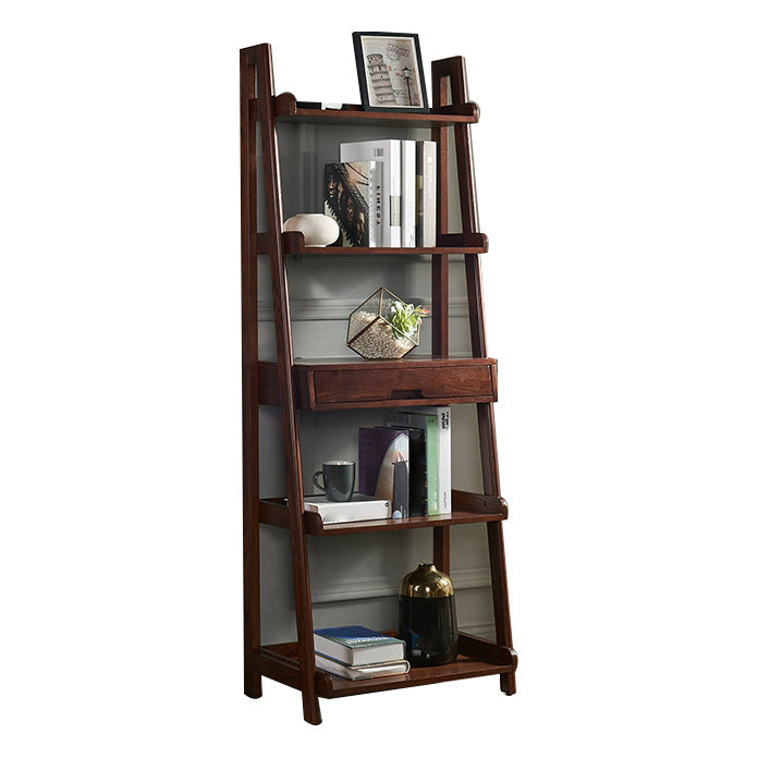 Scandinavian Ladder Bookshelf Vertical Open Ash Bookcase for Living Room 23.6"L x 15"W x 64.2"H Walnut Drawers Clearhalo 'Bookcases' 'furn' 'furn_bookcases' 'Furniture' 'furniture_bookcases' 'Office Furniture' 4878734