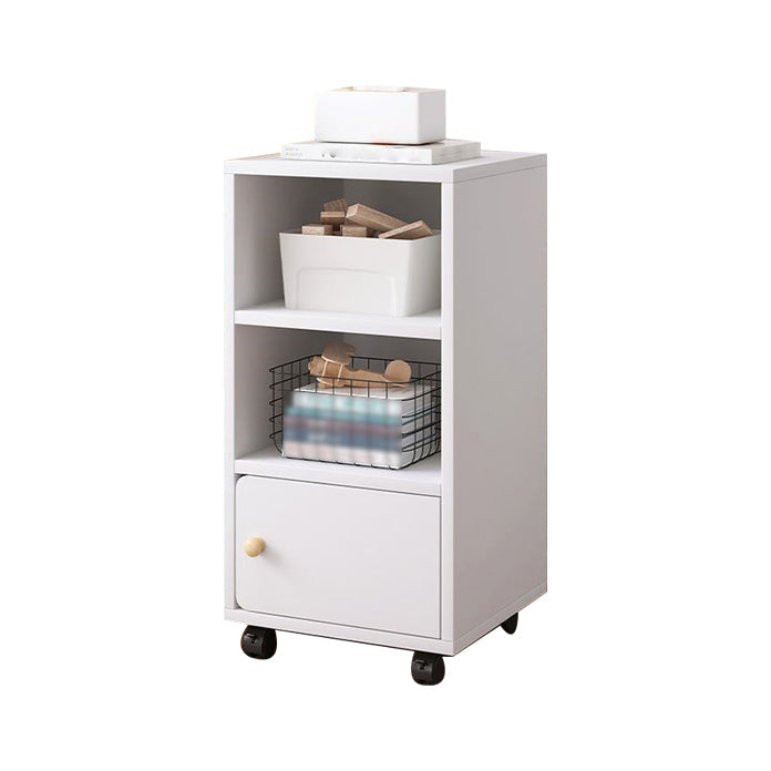 Scandinavian Bookcase Manufactured Wood Standard Bookshelf with Caster Wheels 12"L x 12"W x 27"H White Cabinets Clearhalo 'Bookcases' 'furn' 'furn_bookcases' 'Furniture' 'furniture_bookcases' 'Office Furniture' 4878792