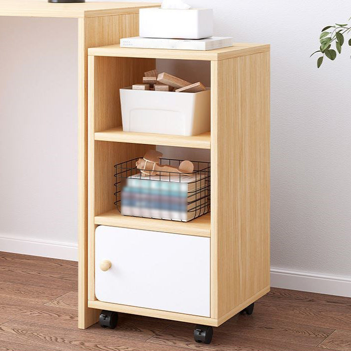Scandinavian Bookcase Manufactured Wood Standard Bookshelf with Caster Wheels 12"L x 12"W x 27"H Natural Cabinets Clearhalo 'Bookcases' 'furn' 'furn_bookcases' 'Furniture' 'furniture_bookcases' 'Office Furniture' 4878798