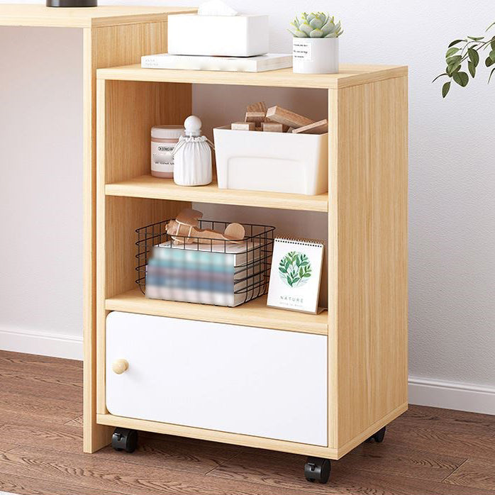 Scandinavian Bookcase Manufactured Wood Standard Bookshelf with Caster Wheels 18"L x 12"W x 27"H Natural Cabinets Clearhalo 'Bookcases' 'furn' 'furn_bookcases' 'Furniture' 'furniture_bookcases' 'Office Furniture' 4878800