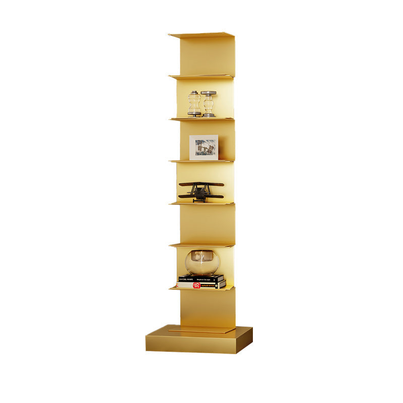 Glam Vertical Corner Bookshelf Iron Closed Back Bookcase for Home 13.8"L x 13.8"W x 49.6"H Gold Clearhalo 'Bookcases' 'furn' 'furn_bookcases' 'Furniture' 'furniture_bookcases' 'Office Furniture' 4878874