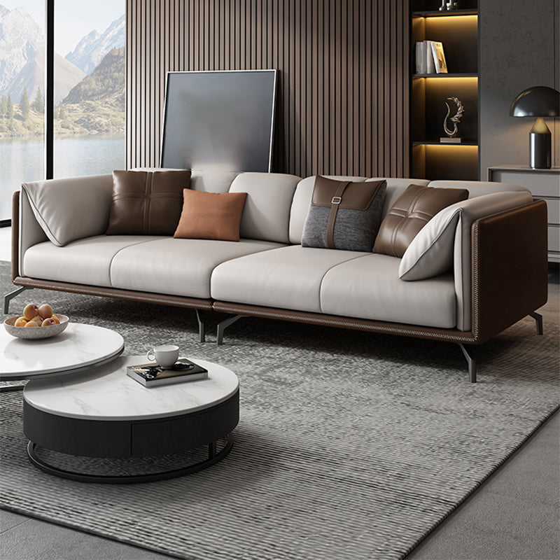 Transitional Genuine Leather Cushions Sofa 31.5"High Pillow Top Arm Couch Clearhalo 'furn' 'furn_sofas' 'Furniture' 'furniture_sofas' 'Living Room Furniture' 'Sofa' 'sofas' 4882573