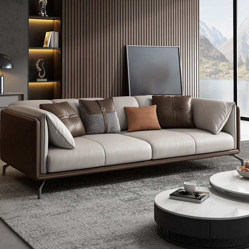 Transitional Genuine Leather Cushions Sofa 31.5"High Pillow Top Arm Couch Clearhalo 'furn' 'furn_sofas' 'Furniture' 'furniture_sofas' 'Living Room Furniture' 'Sofa' 'sofas' 4882577