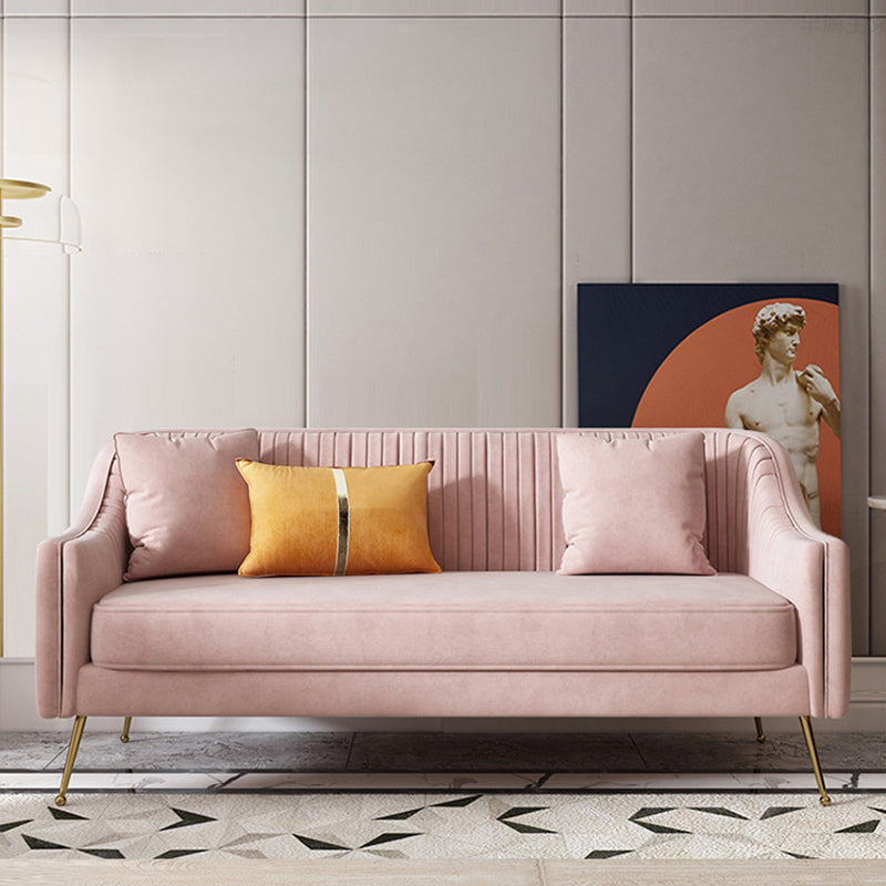 Mid-Century Modern 32.5"H Velvet Couch Sewn Pillow Back Sofa Pink Clearhalo 'furn' 'furn_sofas' 'Furniture' 'furniture_sofas' 'Living Room Furniture' 'Sofa' 'sofas' 4882604