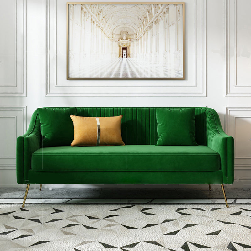 Mid-Century Modern 32.5"H Velvet Couch Sewn Pillow Back Sofa 77"L x 32"W x 31.5"H Green Clearhalo 'furn' 'furn_sofas' 'Furniture' 'furniture_sofas' 'Living Room Furniture' 'Sofa' 'sofas' 4882605