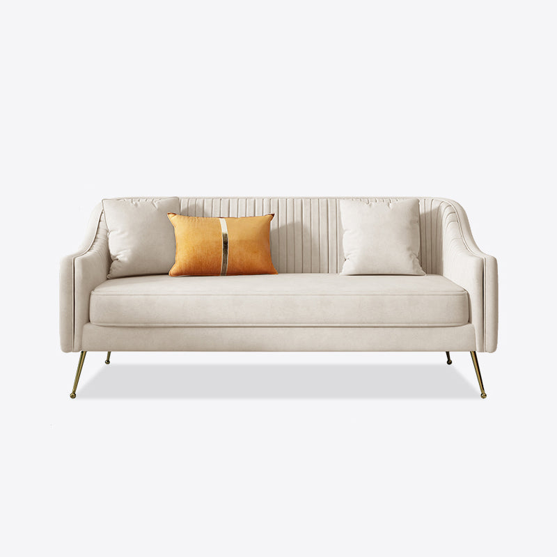 Mid-Century Modern 32.5"H Velvet Couch Sewn Pillow Back Sofa Off-White Clearhalo 'furn' 'furn_sofas' 'Furniture' 'furniture_sofas' 'Living Room Furniture' 'Sofa' 'sofas' 4882606