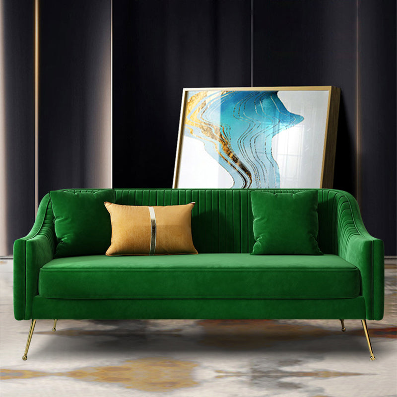 Mid-Century Modern 32.5"H Velvet Couch Sewn Pillow Back Sofa 58"L x 32"W x 31.5"H Green Clearhalo 'furn' 'furn_sofas' 'Furniture' 'furniture_sofas' 'Living Room Furniture' 'Sofa' 'sofas' 4882608