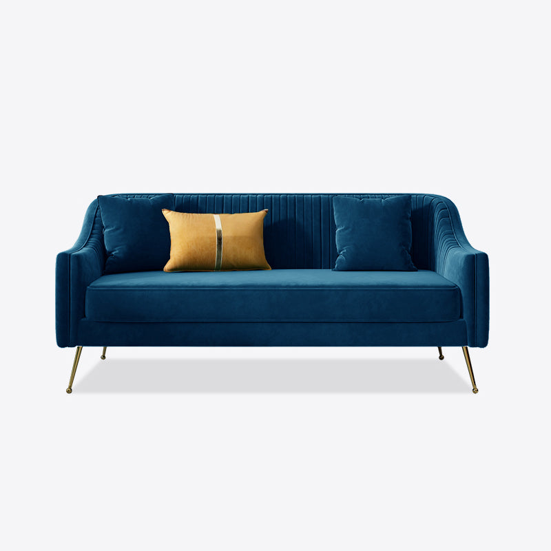 Mid-Century Modern 32.5"H Velvet Couch Sewn Pillow Back Sofa Dark Blue Clearhalo 'furn' 'furn_sofas' 'Furniture' 'furniture_sofas' 'Living Room Furniture' 'Sofa' 'sofas' 4882611