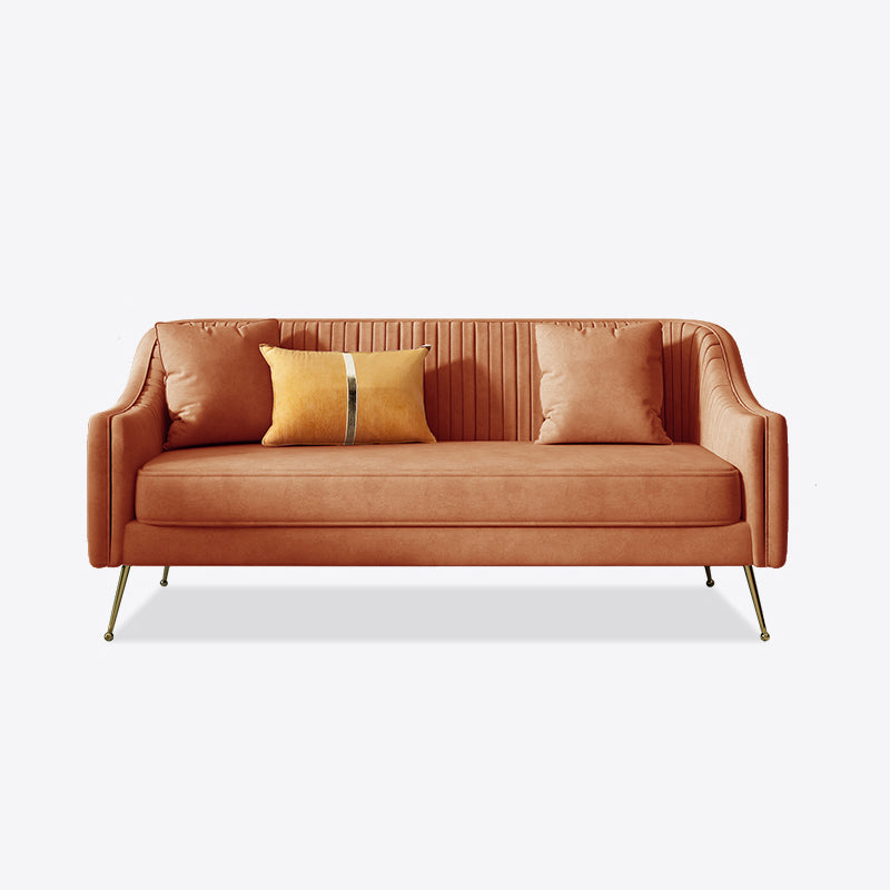 Mid-Century Modern 32.5"H Velvet Couch Sewn Pillow Back Sofa Orange Clearhalo 'furn' 'furn_sofas' 'Furniture' 'furniture_sofas' 'Living Room Furniture' 'Sofa' 'sofas' 4882614