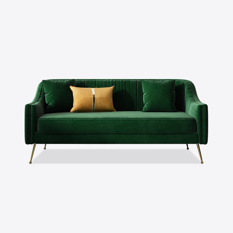 Mid-Century Modern 32.5"H Velvet Couch Sewn Pillow Back Sofa Dark Green Clearhalo 'furn' 'furn_sofas' 'Furniture' 'furniture_sofas' 'Living Room Furniture' 'Sofa' 'sofas' 4882616